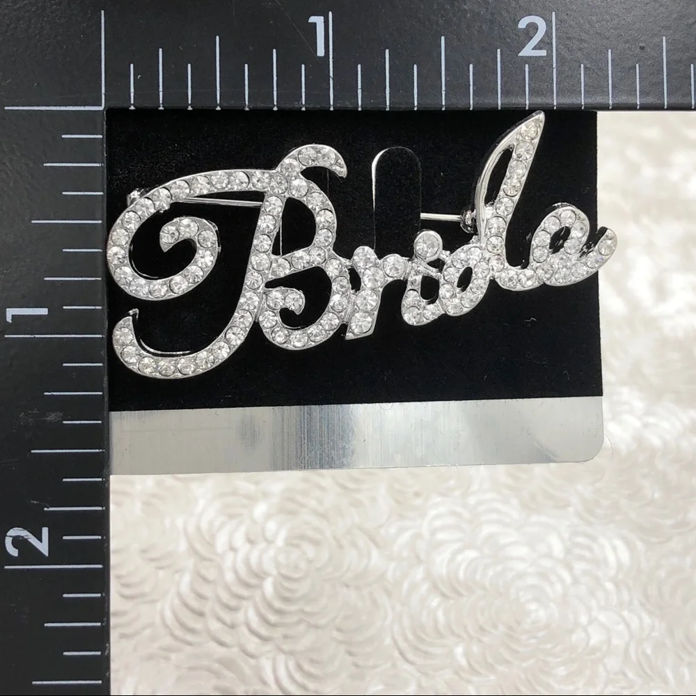Bride Silver Rhinestone Bling Wedding Pin Brooch